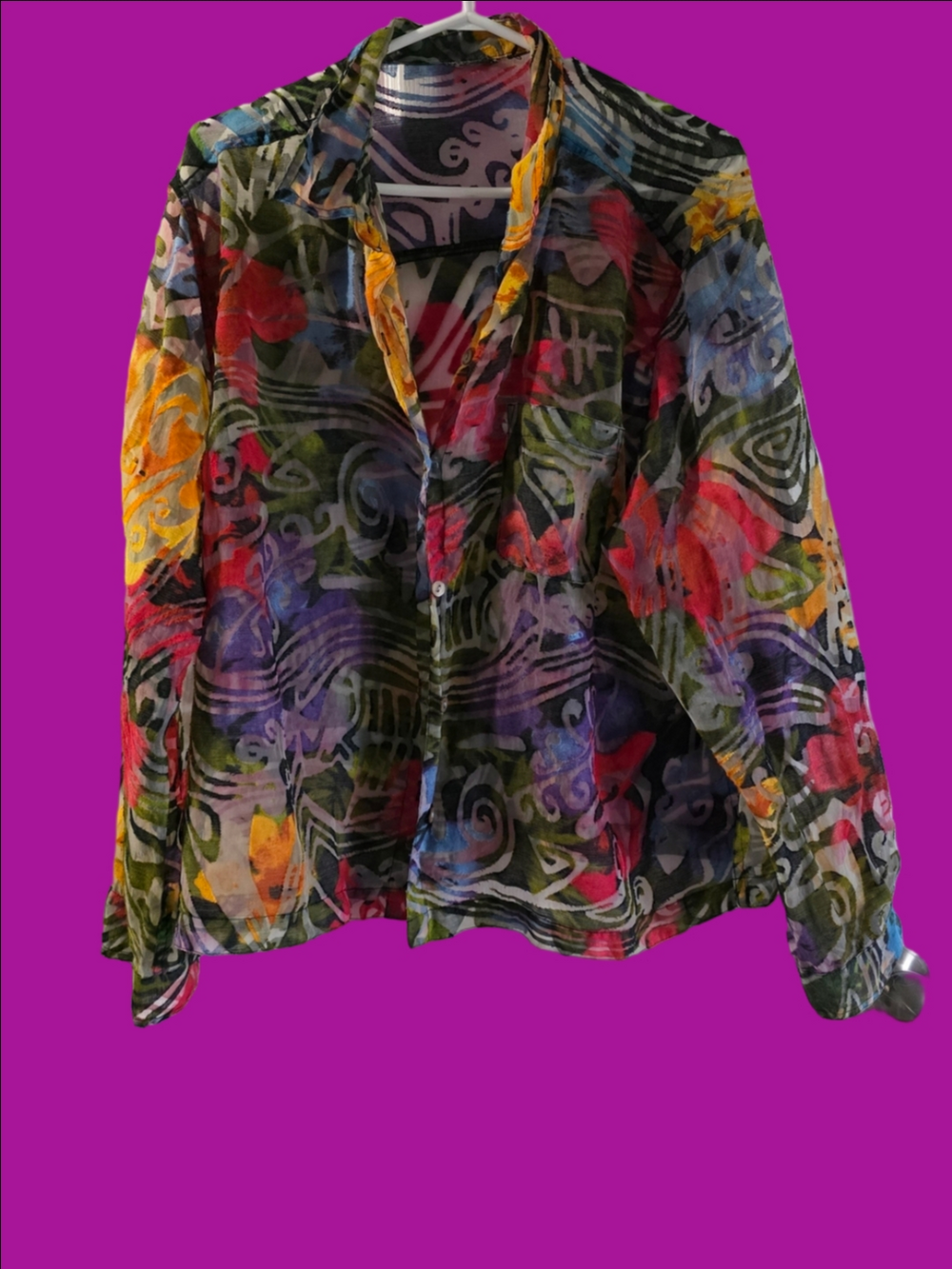 4/$67 Deal! Vintage Sheer Multi-Color Abstract Top